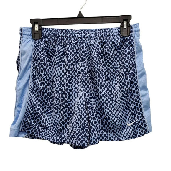 Nike Blue Black Animal Print Breathable Mesh Side Athletic Workout Shorts Size S - Picture 1 of 3